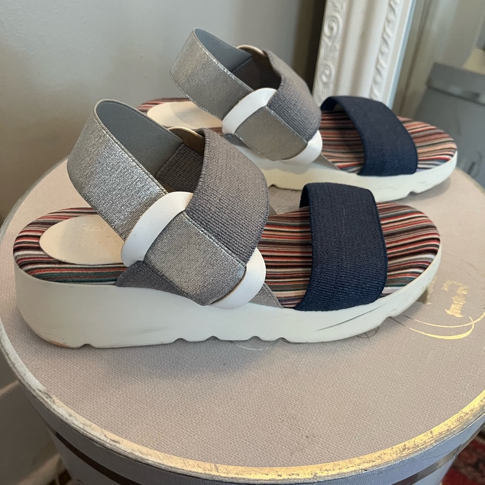 Sporty Silver and Blue Platform Sandals